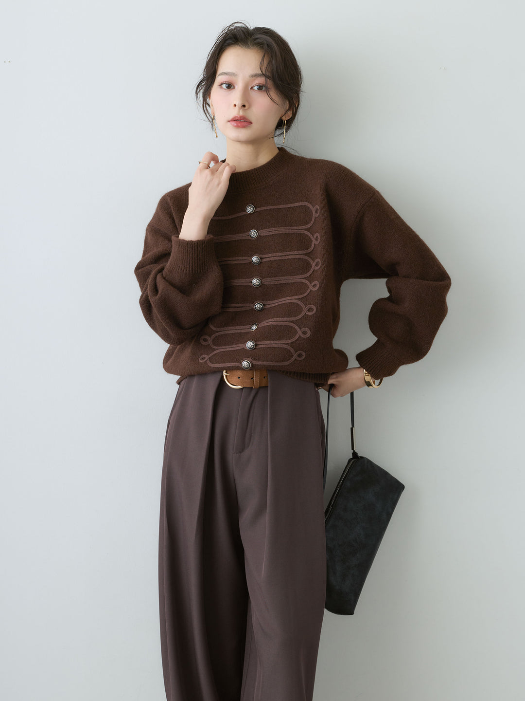 [SET]ナポレオンニットプルオーバー+ベルトループデザインワイドパンツ(2set)