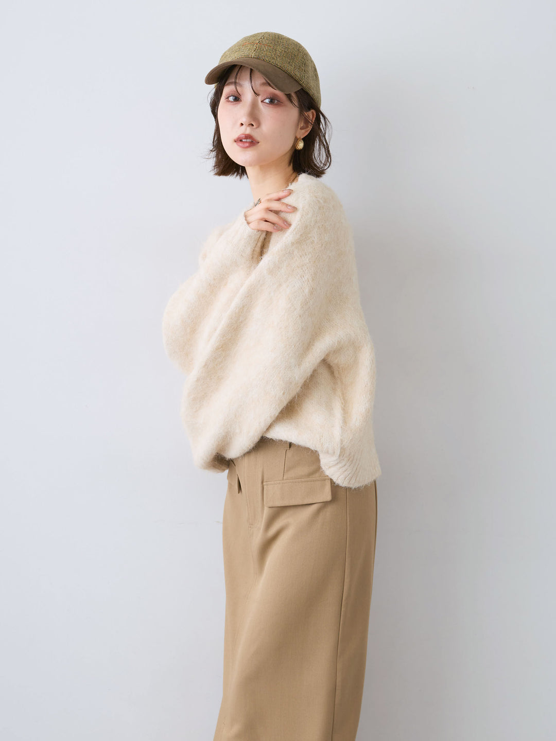 [SET]ソフトシャギーニットプルオーバー+クレープデシンフラップ付きストレートスカート(2set)