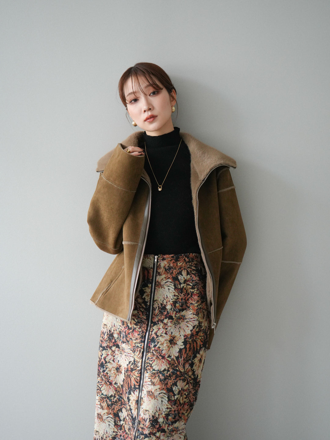 [予約]スタンドカラームートンZIPジャケット/khaki