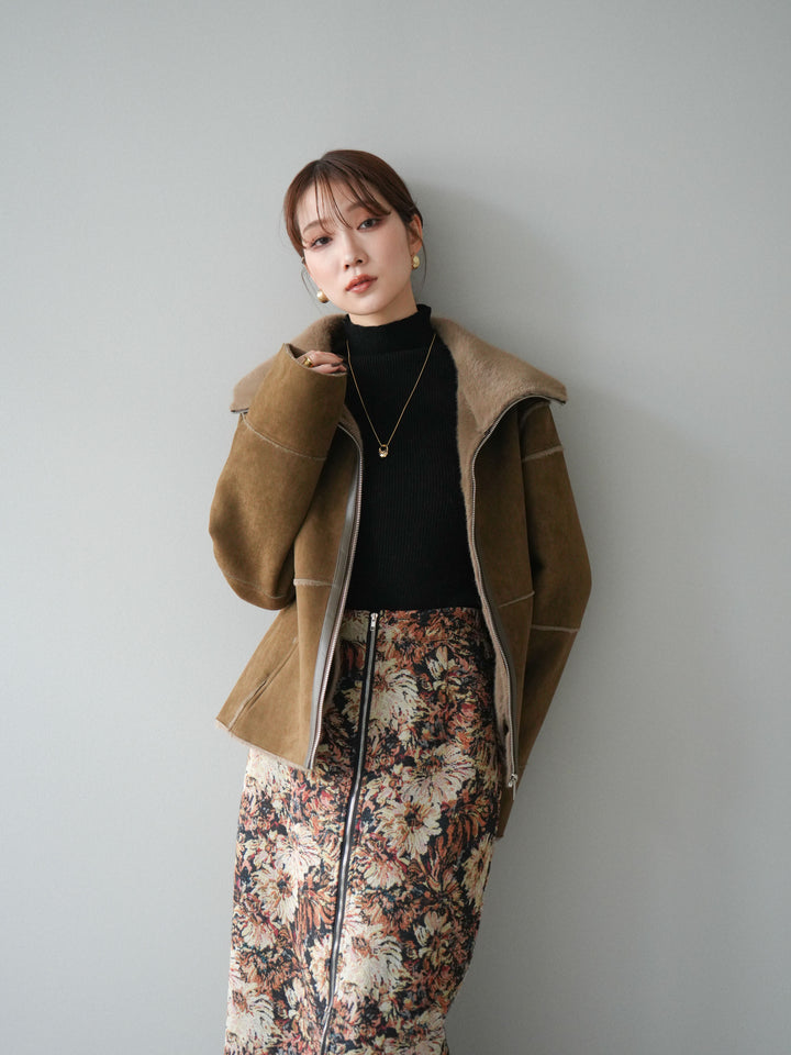 [予約]スタンドカラームートンZIPジャケット/khaki