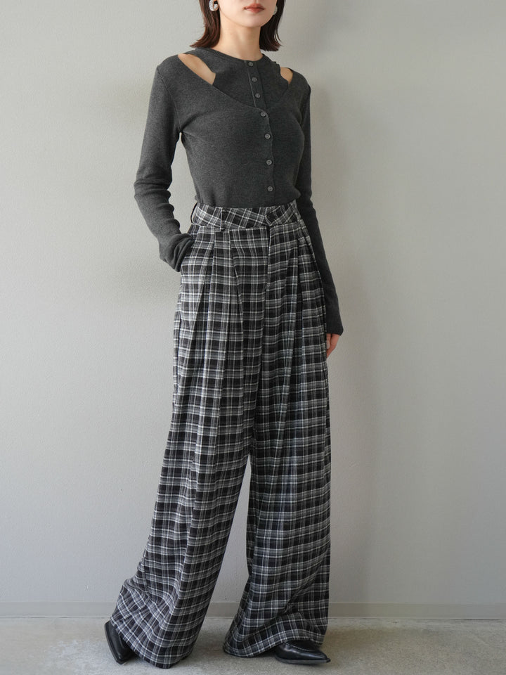 [予約]レイヤードデザインニットカーディガン/チャコール