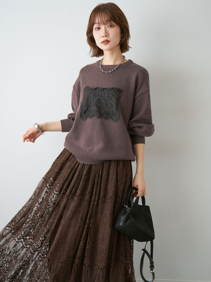[SET]アルパカタッチ刺繍レースロゴニットプルオーバー+アルパカタッチ刺繍レースロゴニットプルオーバー(2set)