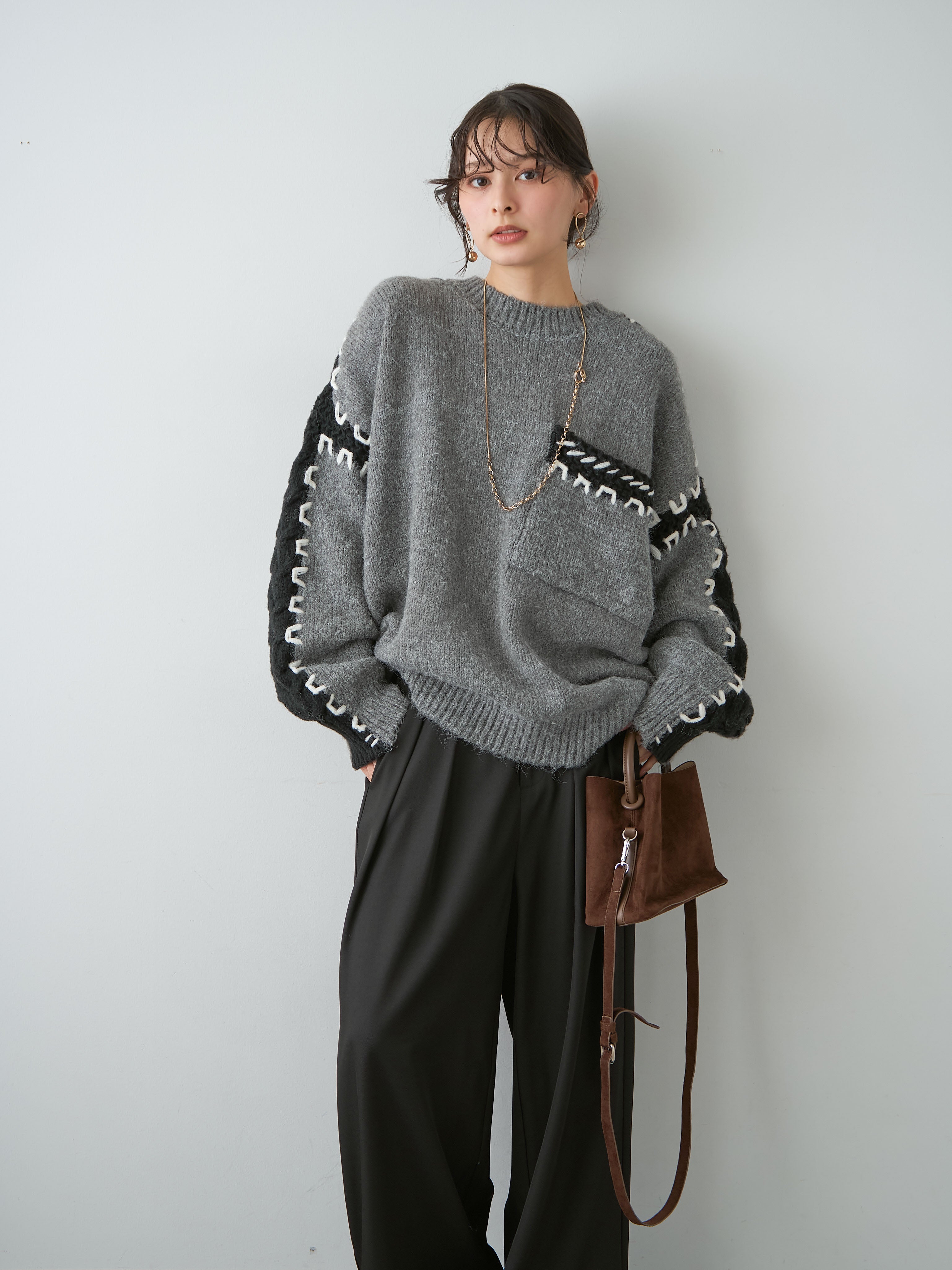 予約]ハンドステッチデザインニットトップス/gray – Lumier