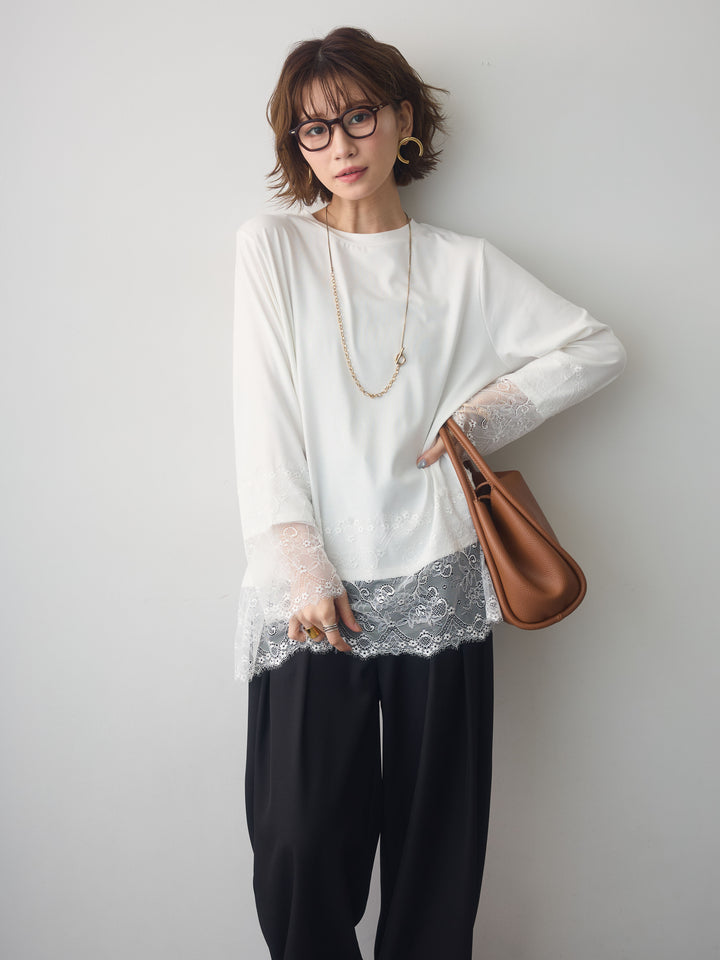 [SET]レーストリムロングTシャツ+選べるアクセセット(2set)