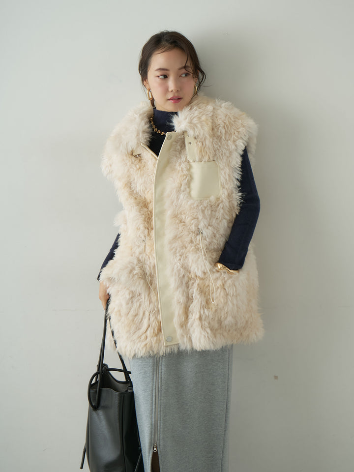 【套裝】中型毛絨背心+方波紋一觸式手鐲（兩件套）