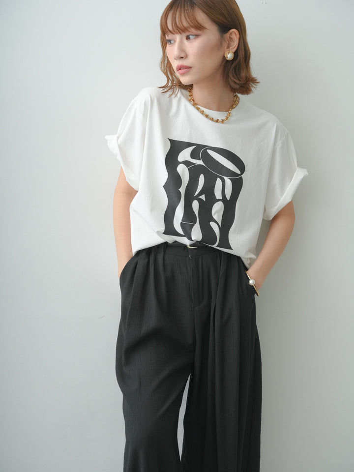 [SET]クールタッチアートロゴオーバーTEE+ベルト付ワッシャーライトワイドパンツ(2set)