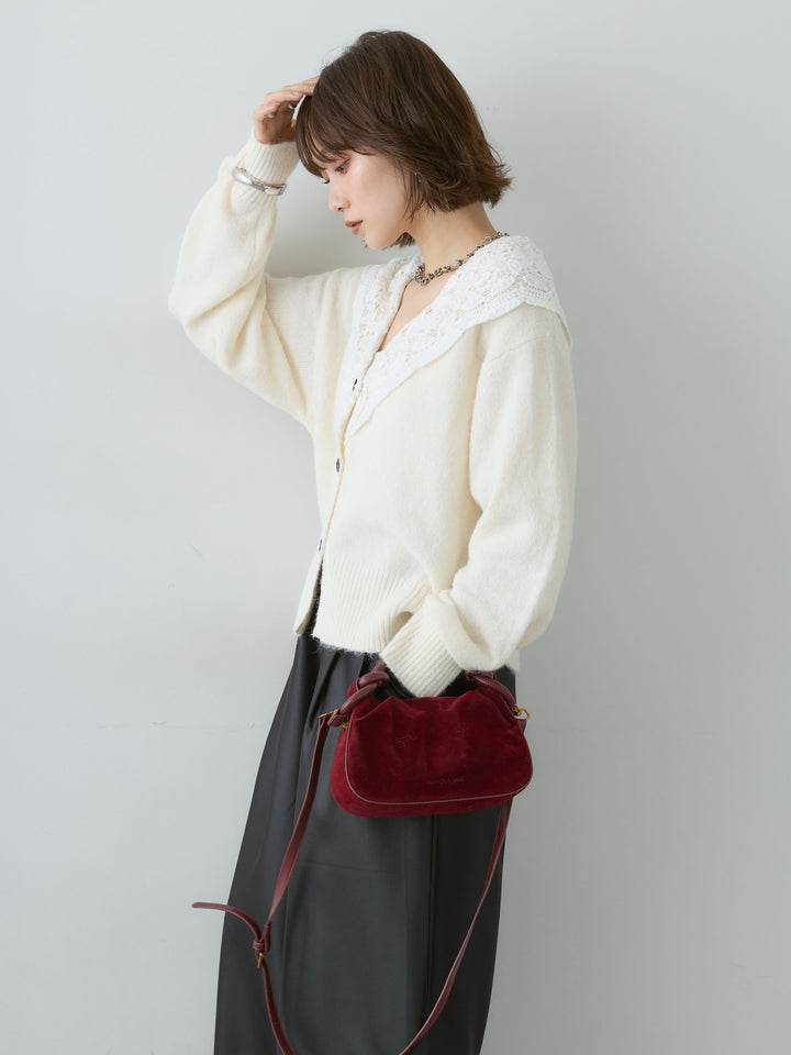 [SET]モヘアレースショールカラーカーディガン+選べるアクセセット(2set)