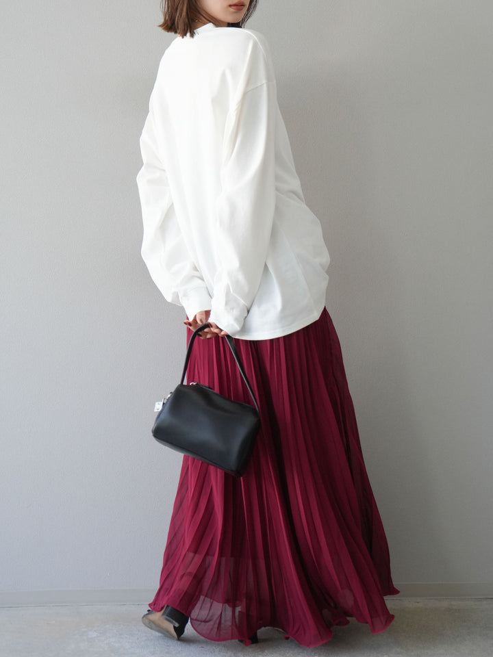 [予約]シフォンプリーツパイピングスカート/バーガンディ
