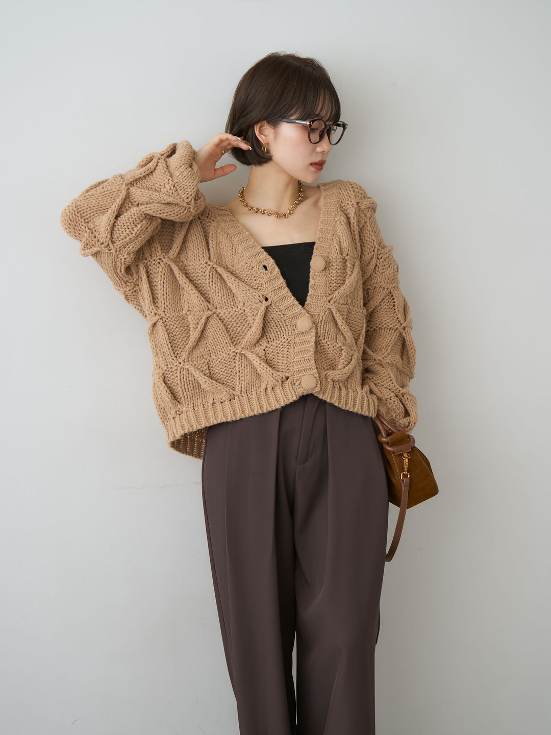 [SET]ダイヤ編立体ニットカーディガン+ダイヤ編立体ニットカーディガン(2set)