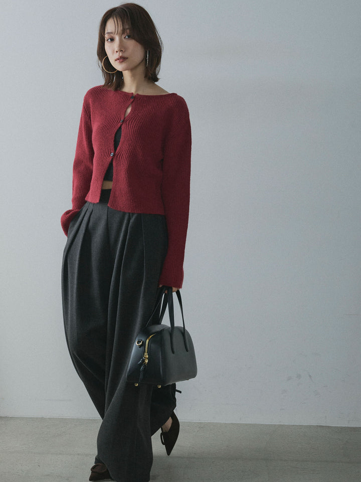 [予約]デザインショートニットカーディガン/red