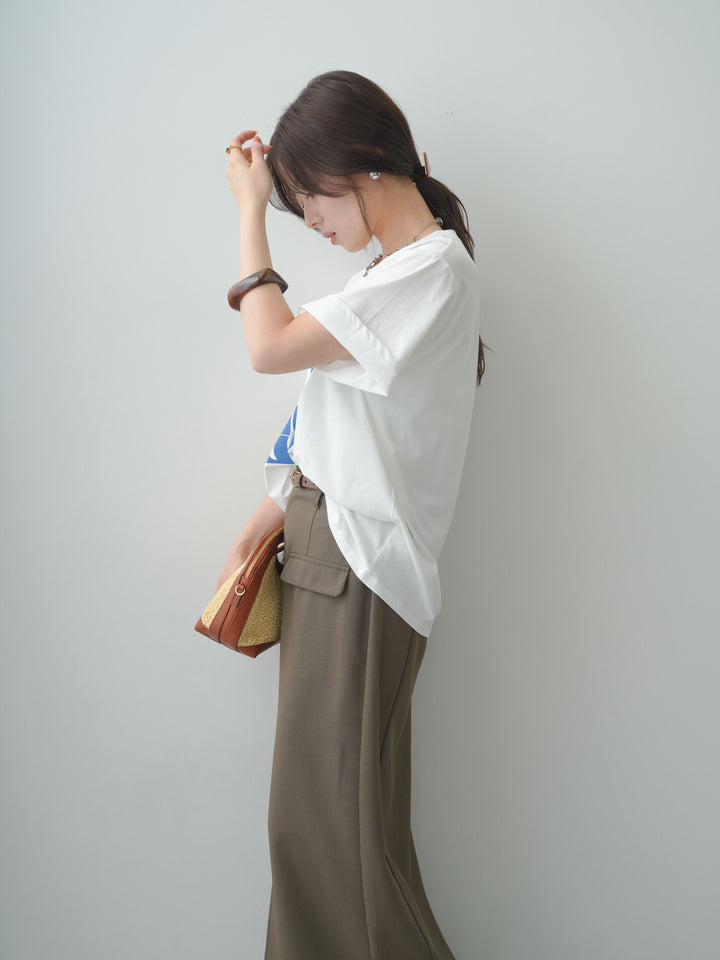 [SET]クールタッチアートロゴオーバーTEE+クレープデシンフラップ付きストレートスカート(2set)