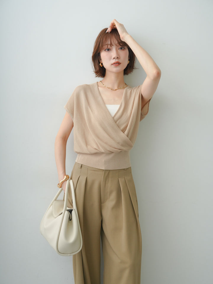 [SET]カシュクールフレンチニットトップス+選べるアクセセット(2set)