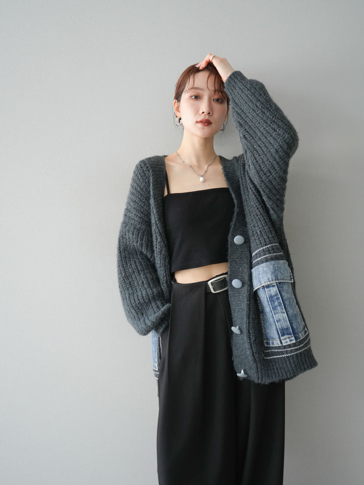 [予約]デニムポケットハンドステッチカーディガン/gray