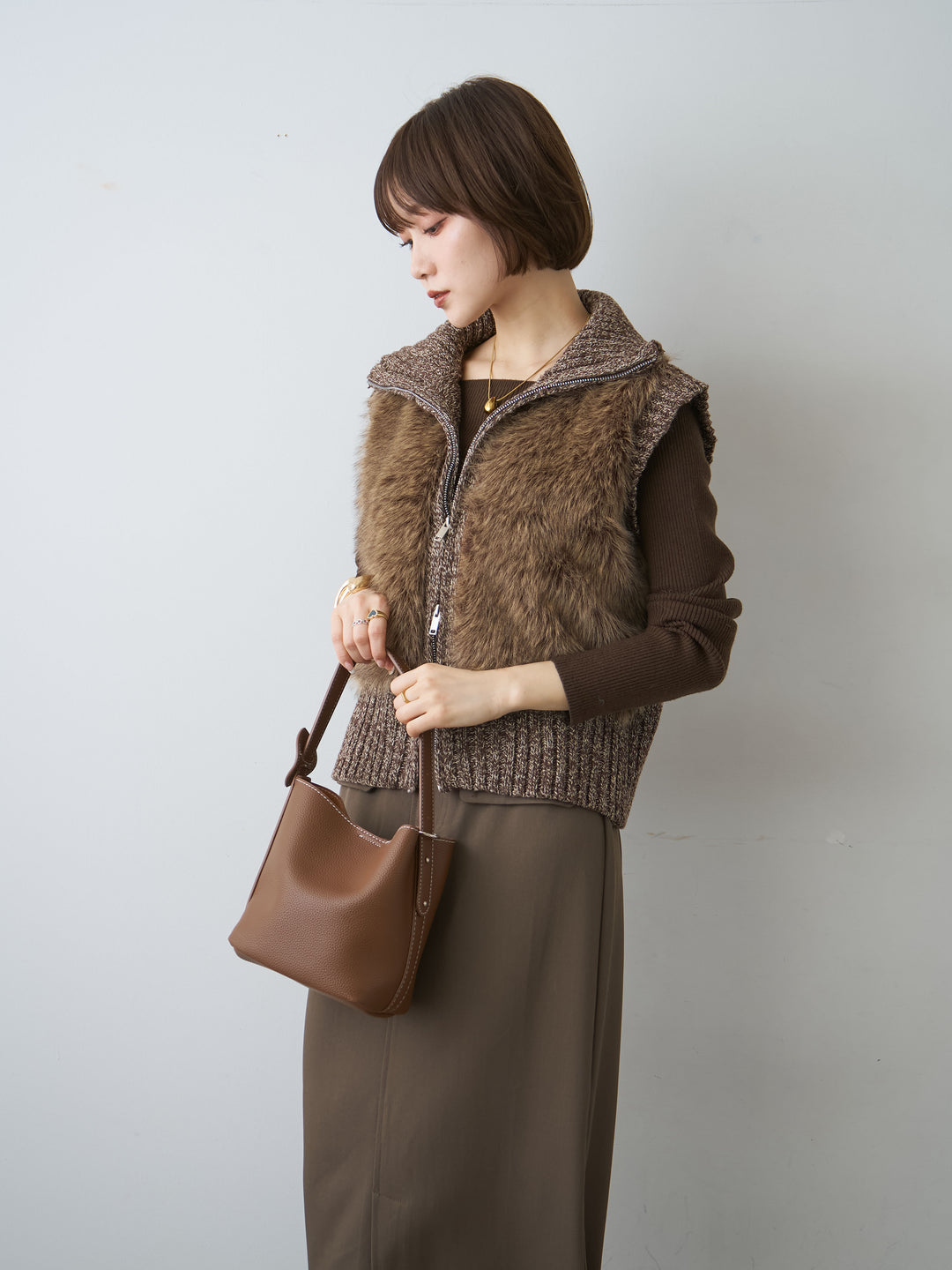 [予約]メランジファーニットベスト/brown