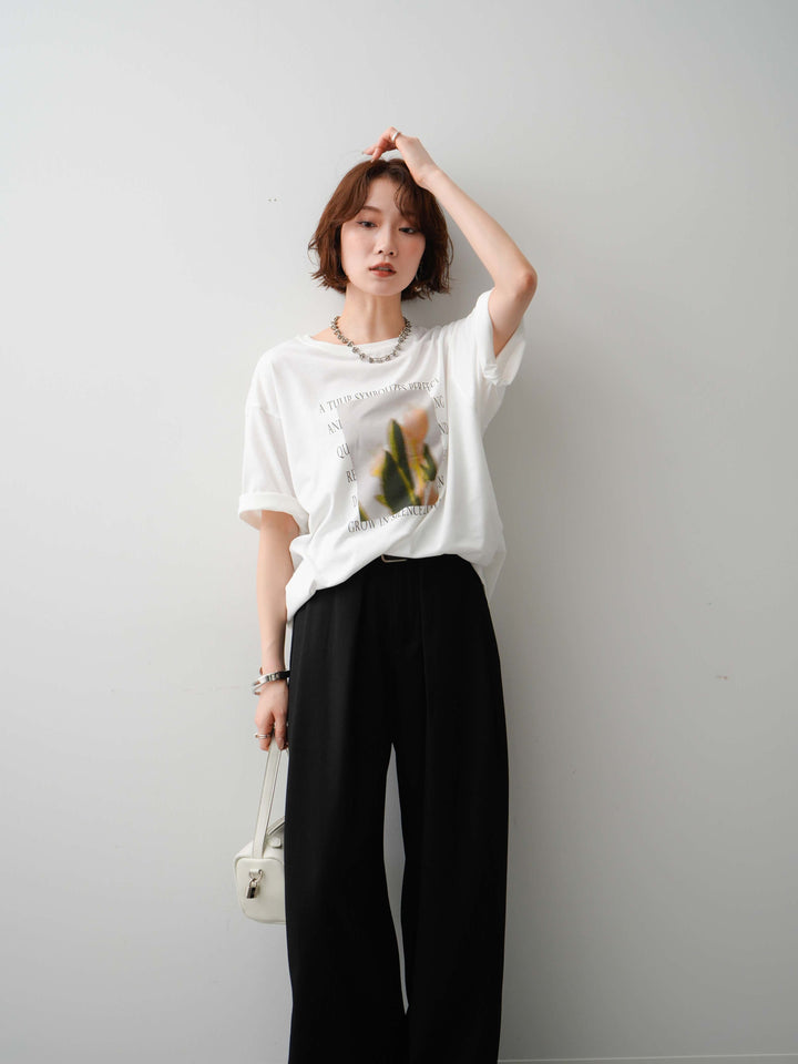 [SET]フラワーフォトTEE+ベルトループデザインワイドパンツ(2set)
