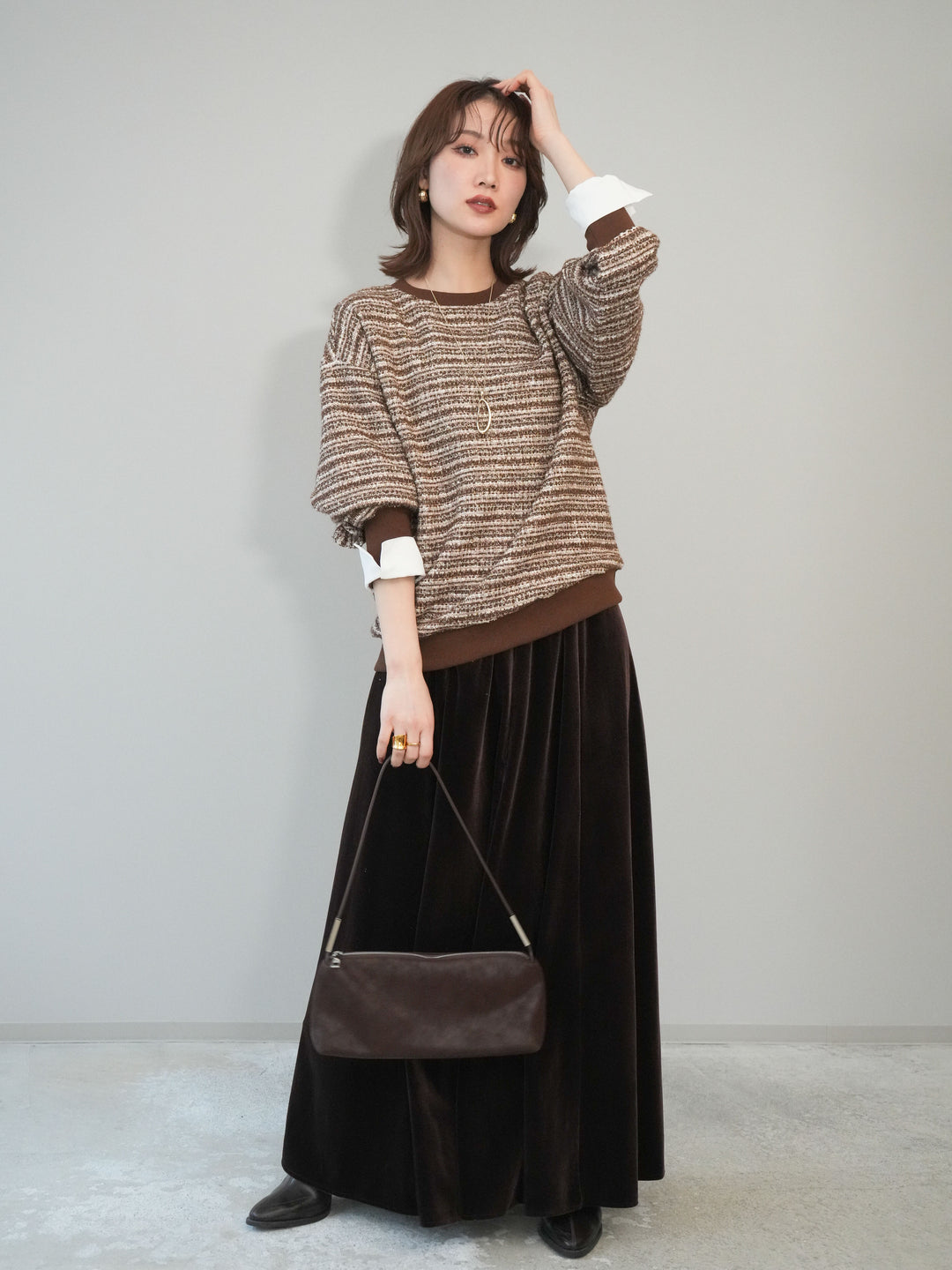 [予約]ベロアフレアスカート/brown