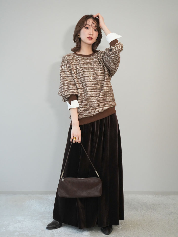 [予約]ベロアフレアスカート/brown