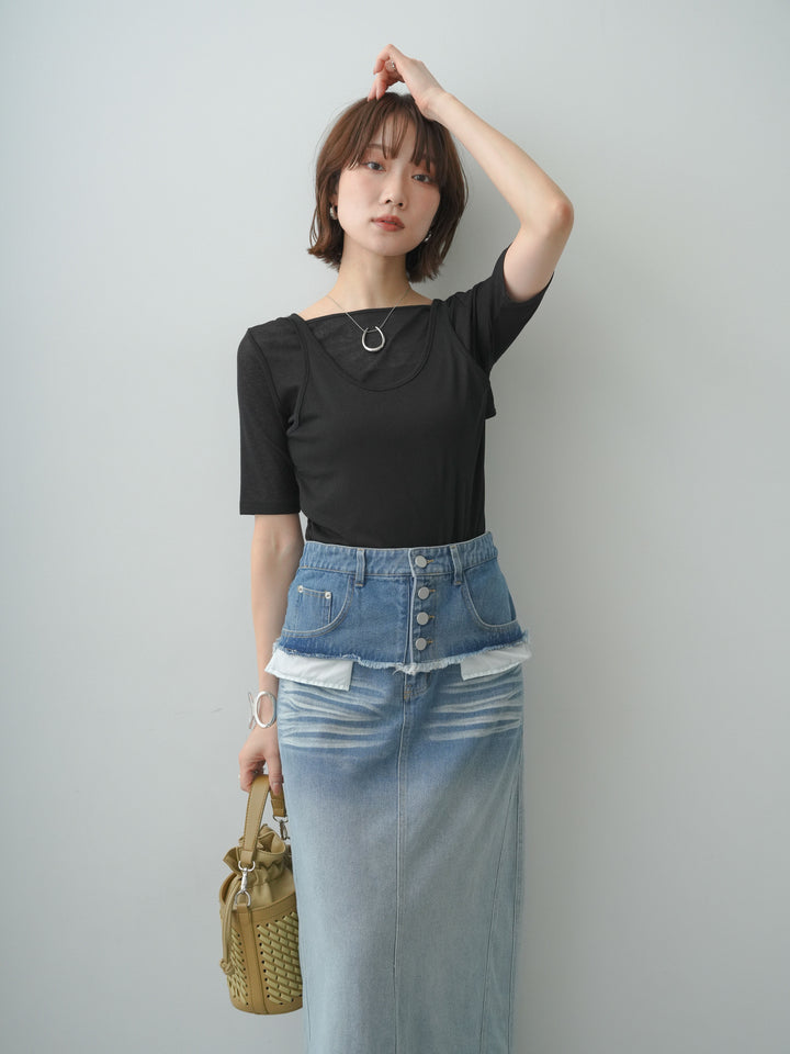 [SET]前後2wayシアーアシメレイヤード風TEE+前後2wayシアーアシメレイヤード風TEE(2set)