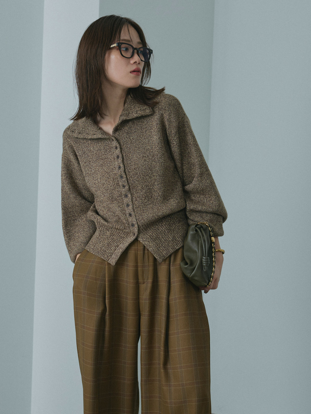 【Allure】[SET]ミックスハイネックカーディガン+ミックスハイネックカーディガン(2set)