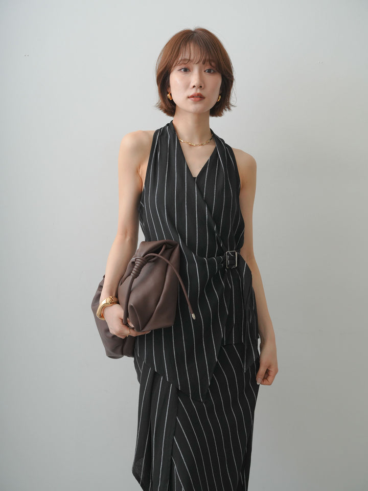 [予約]ストライプカシュクールジレ/black