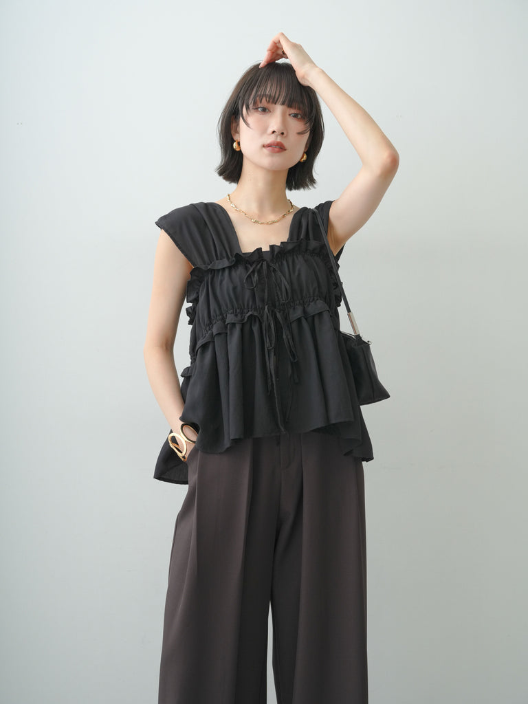 SeaRoomlynn - searoomlynn Cottonシャーリングギャザービスチェ 予約]前後2WAYシャーリングギャザービスチェトップス/black – Lumier