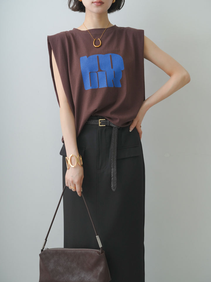 [SET]フロントジップフリルカラーデニムトップス+ショルダータックノースリーブオーバーTEE+ベルトループカーブタックワイドパンツ(3set)