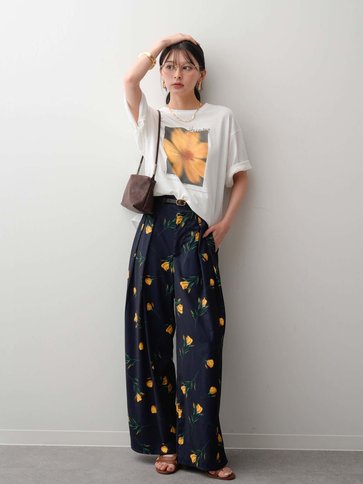【着回しセット】フラワーフォトTEE+フラワープリントドレープタックパンツ+フラワープリントIラインギャザースカート(3set)