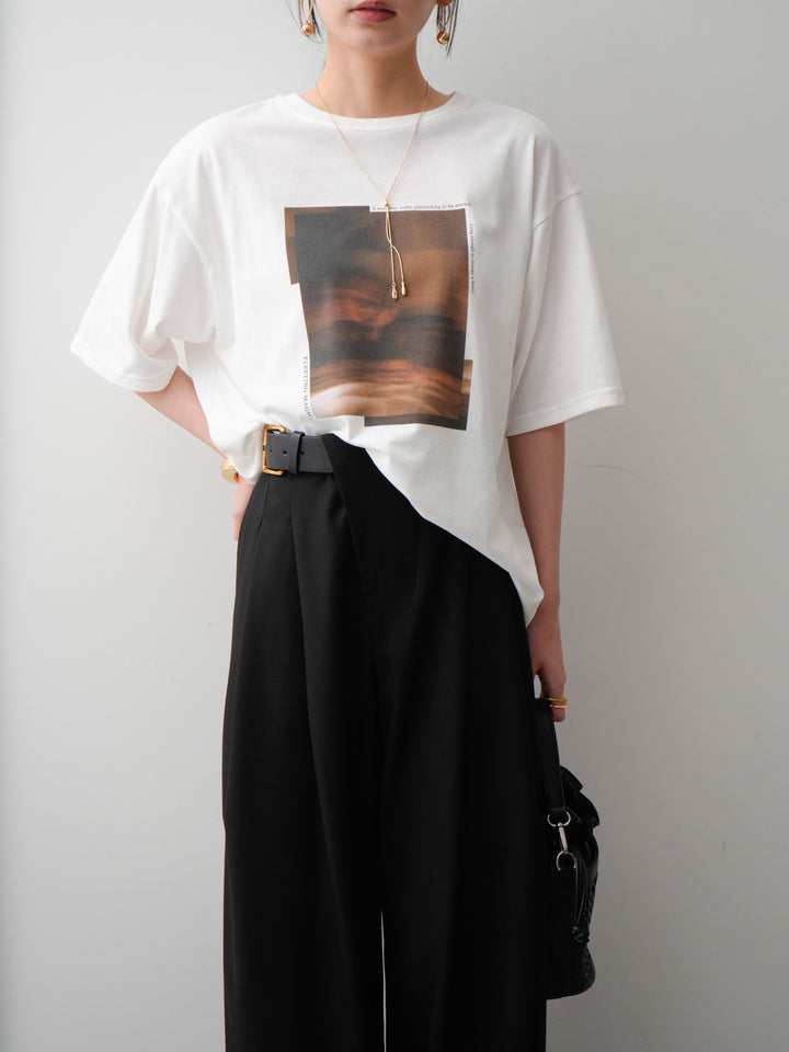 [SET]フォトプリントロゴTEE+アシンメトリーベルトタックワイドパンツ(2set)