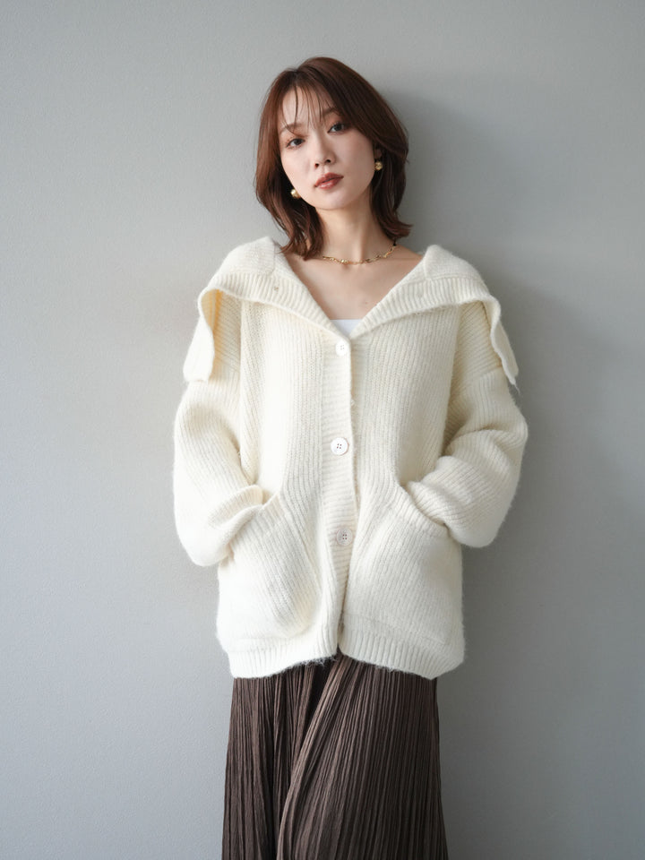 [予約]襟付きボタンオーバーニットカーディガン/ivory