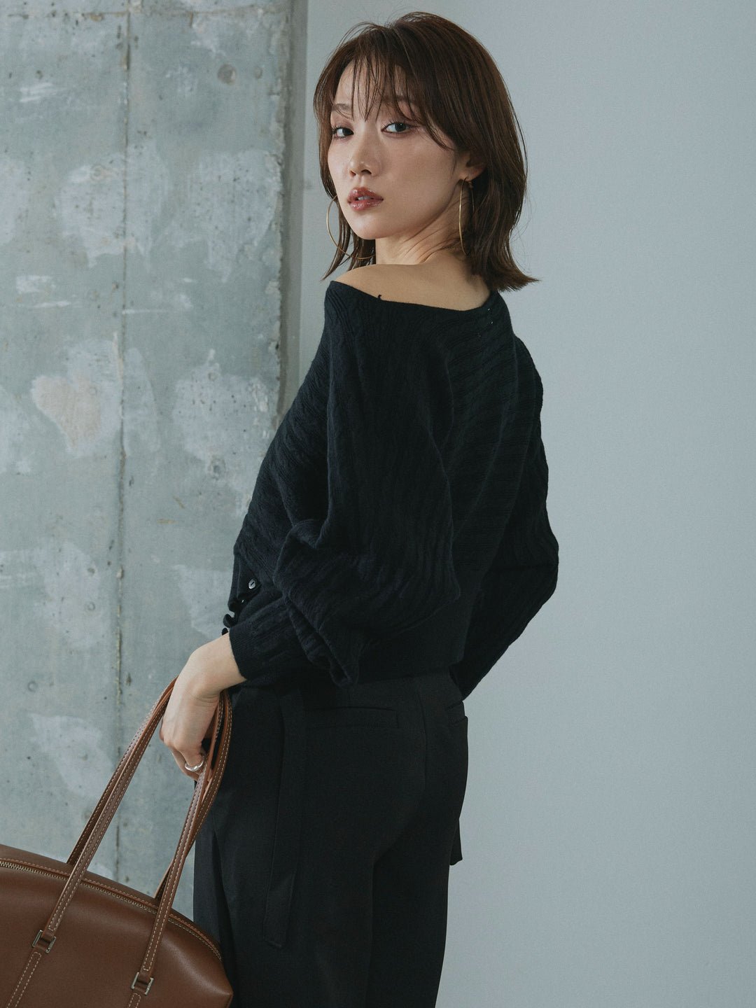 【Allure】[SET]ワンショルケーブル編みニット+ワンショルケーブル編みニット(2set)