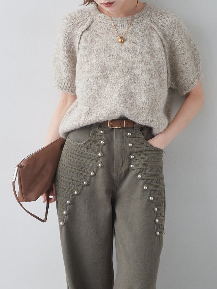 [予約]メランジショートニットトップス/beige