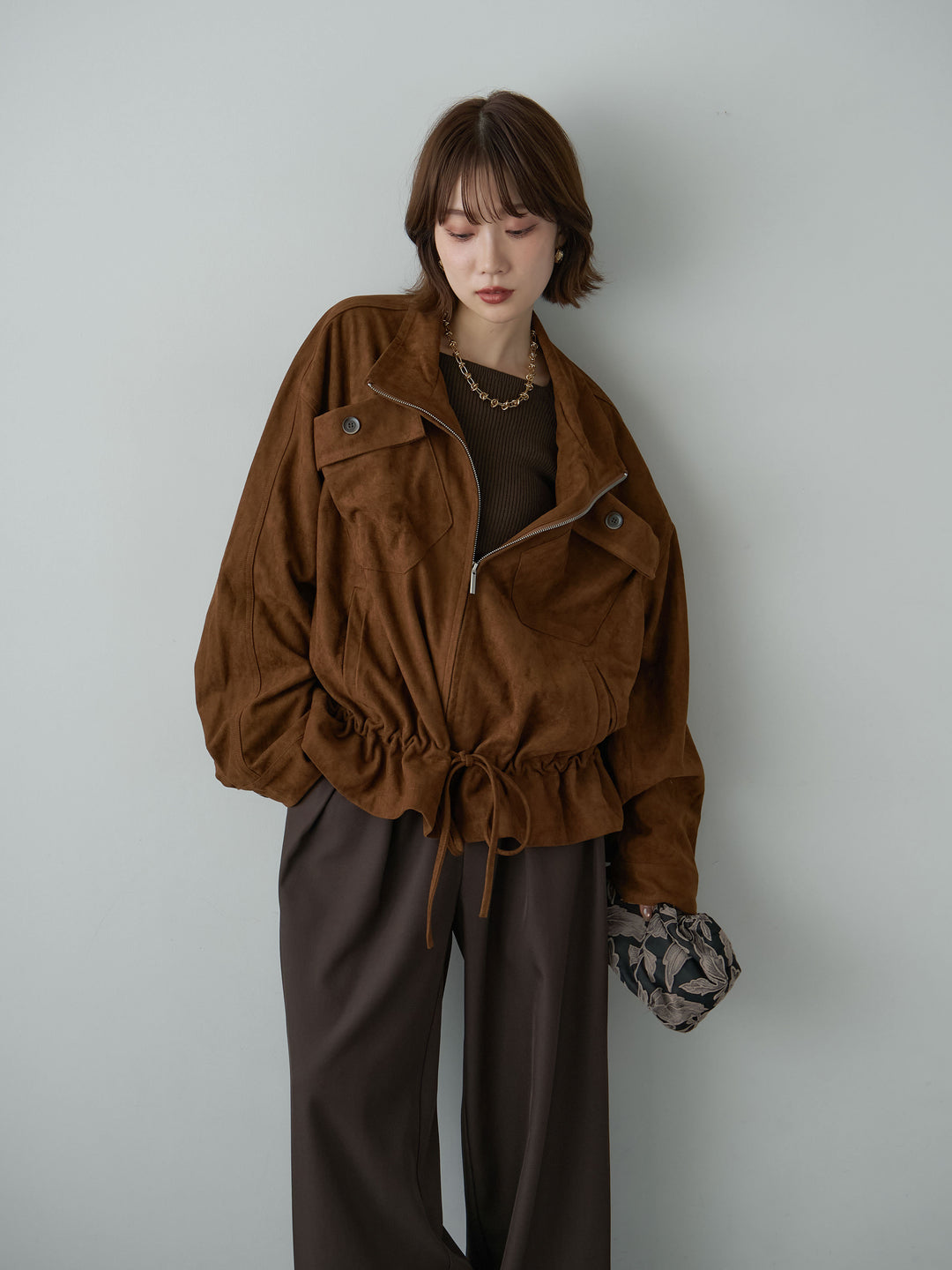 [予約]スウェードタッチチェストポケットデザインジャケット/brown