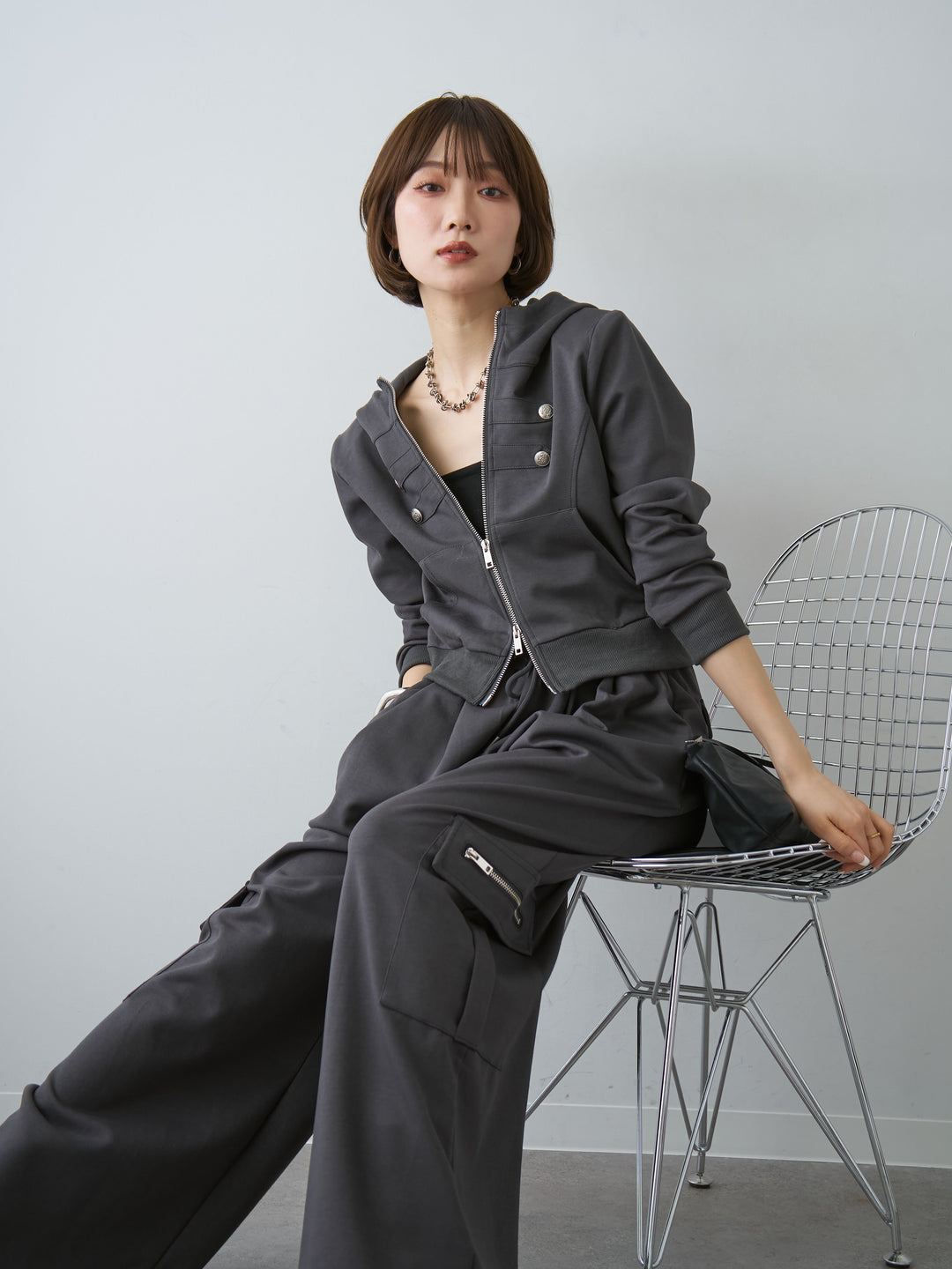 [SET]ナポレオンスウェットフーディー＆カーゴパンツSET UP(2SET)/gray