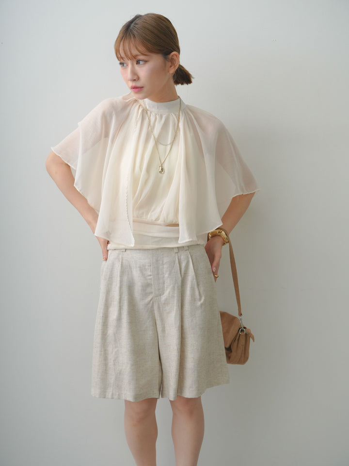 [予約]ショルダーシアーケープノースリブラウス/ivory