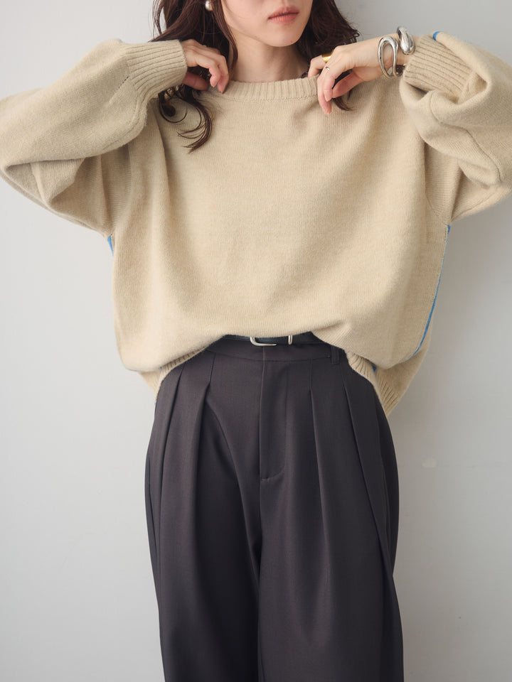 [SET]アルパカタッチサイドバイカラーニットプルオーバー+選べるアクセセット(2set)