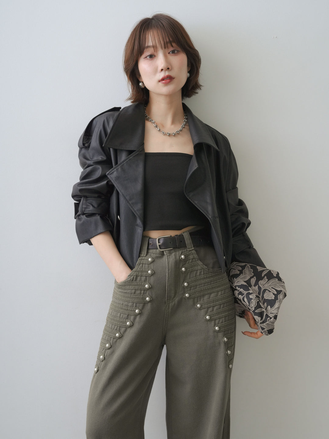 [SET]レザークロップブルゾン+レザークロップブルゾン(2set)