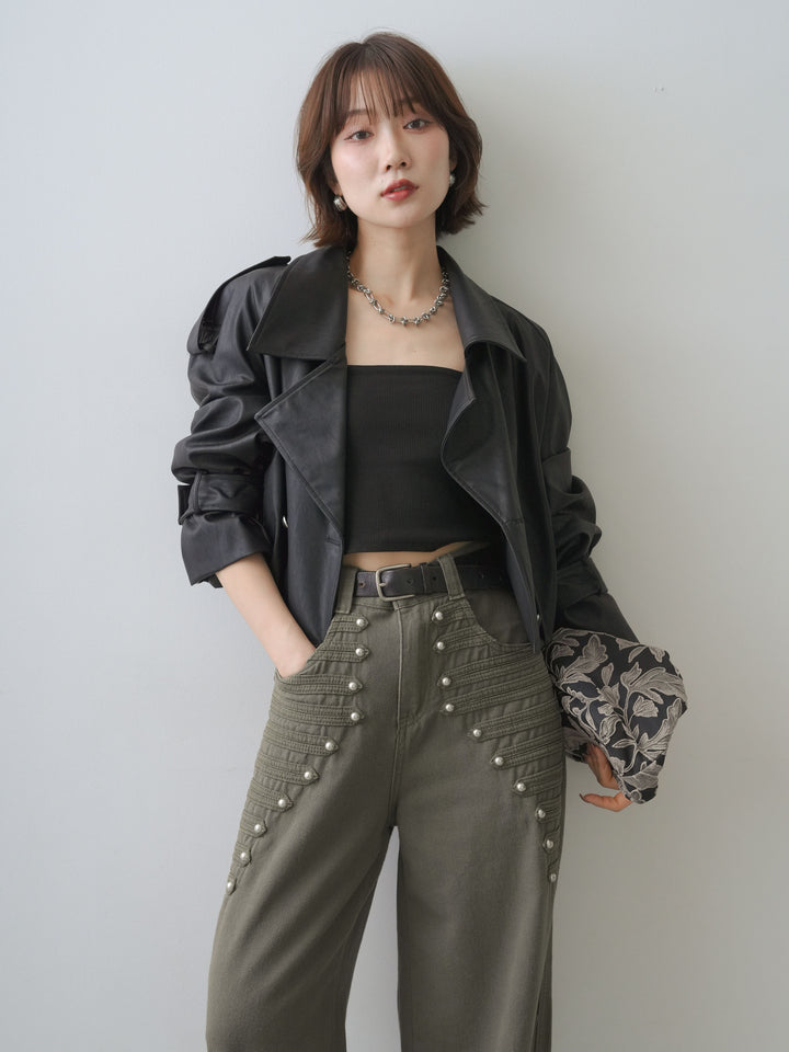 [SET]レザークロップブルゾン+レザークロップブルゾン(2set)