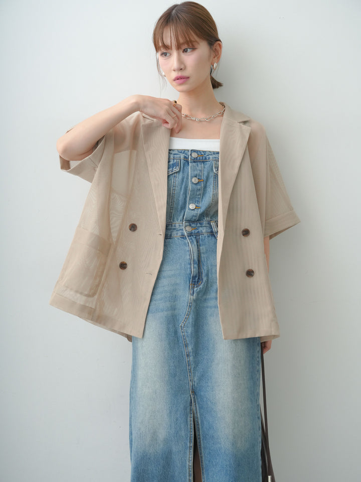 [SET]フロントボタンデニムジャンパースカート+メッシュハーフWジャケット(2set)