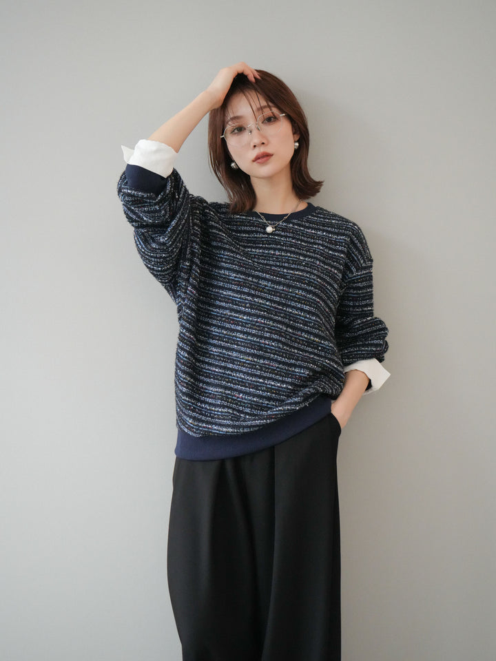 [予約]MIXツイードライクカフスドッキングプルオーバー/blue