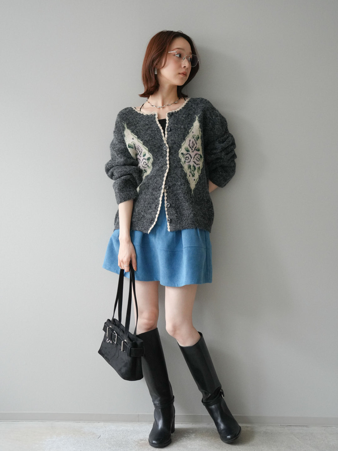 [予約]ベルト付インパンコーデュロイタックフレアスカート/blue