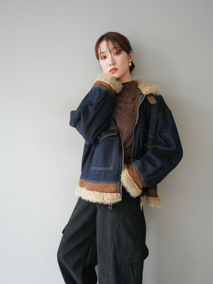 [予約]スタンドカラーファー×デニムジャケット/indigo