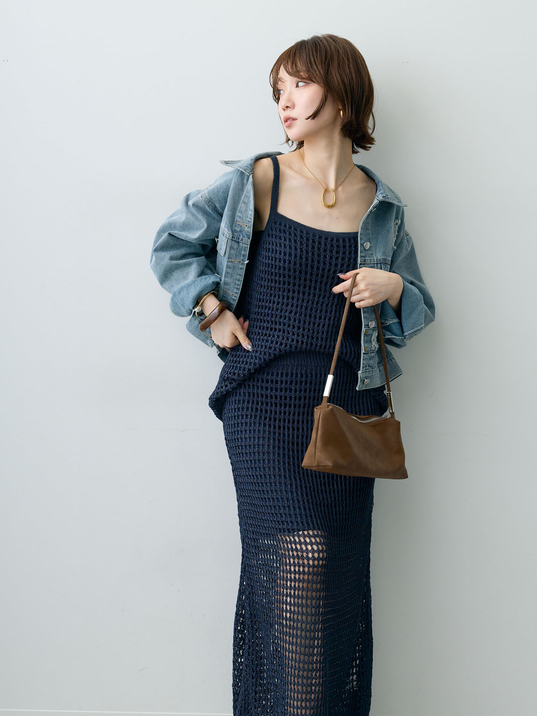 [SET]メッシュクロシェニットキャミ＆メッシュIラインスカートSET UP(2SET)
