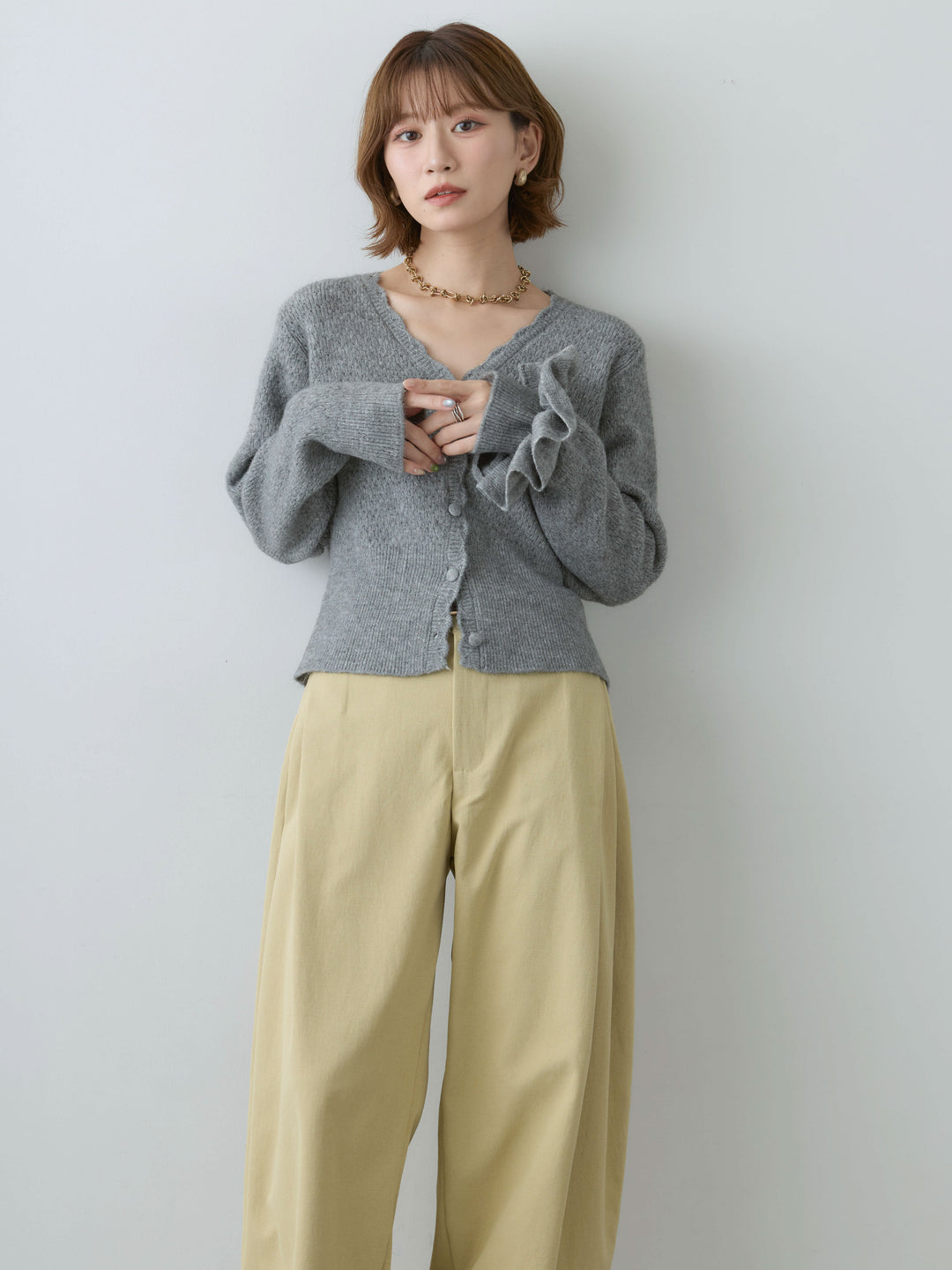 [SET]シュシュ付ラメニットカーディガン+選べるアクセセット(2set)