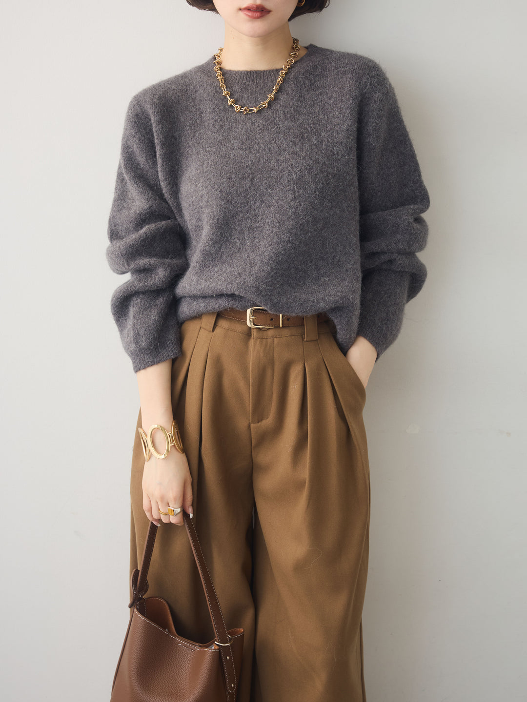 [SET]ソフトヘアリークルーネックニットトップス+ソフトヘアリークルーネックニットトップス(2set)