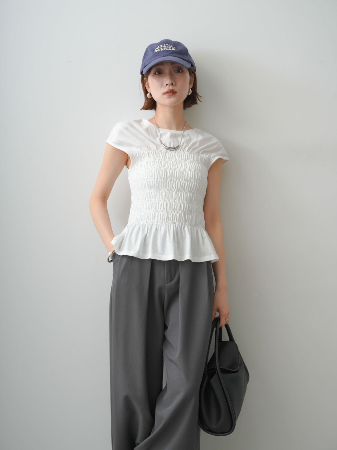 [予約]フレンチスリーブシャーリングトップス/white