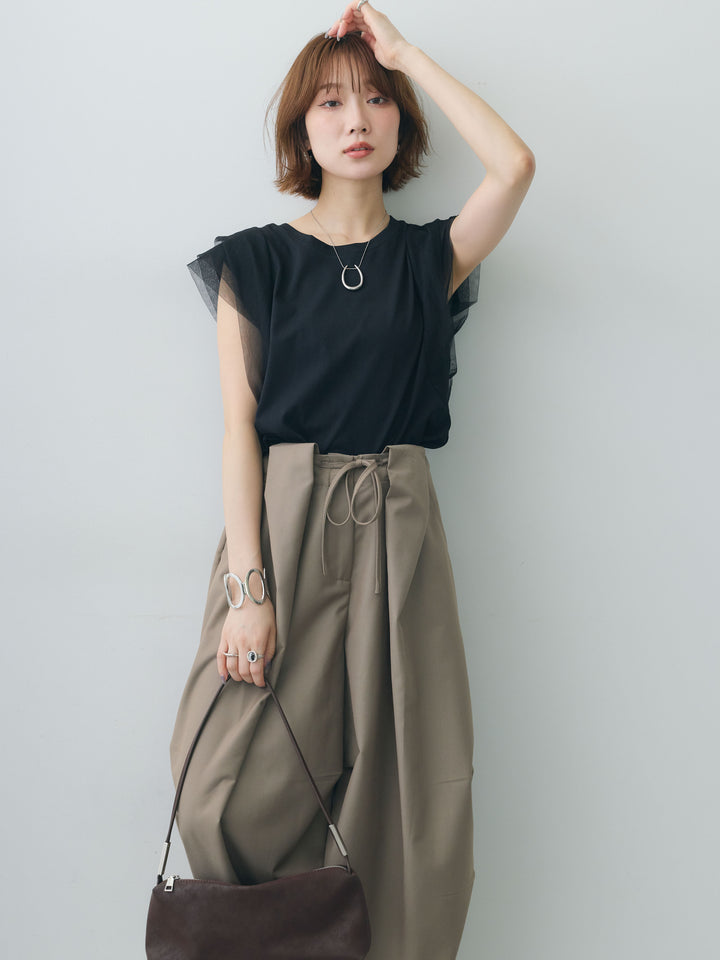 [SET]ショルダーチュールノースリTEE+ショルダーチュールノースリTEE(2set)