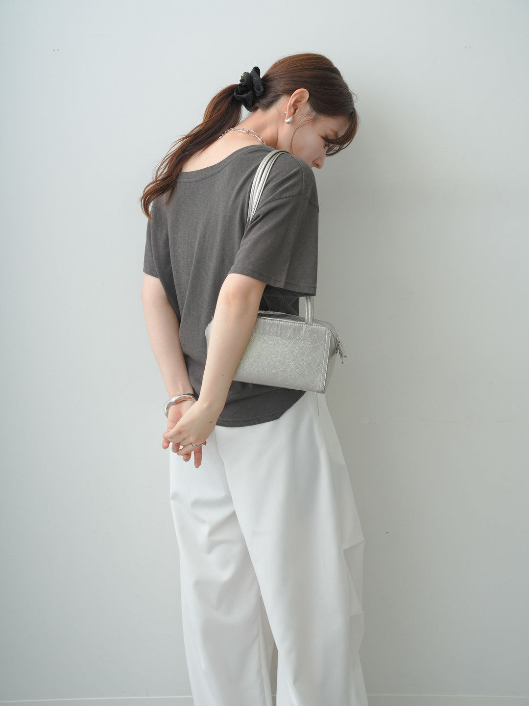 [SET]ワイドネックプリントTEE+ベルトループカーブタックワイドパンツ(2set)