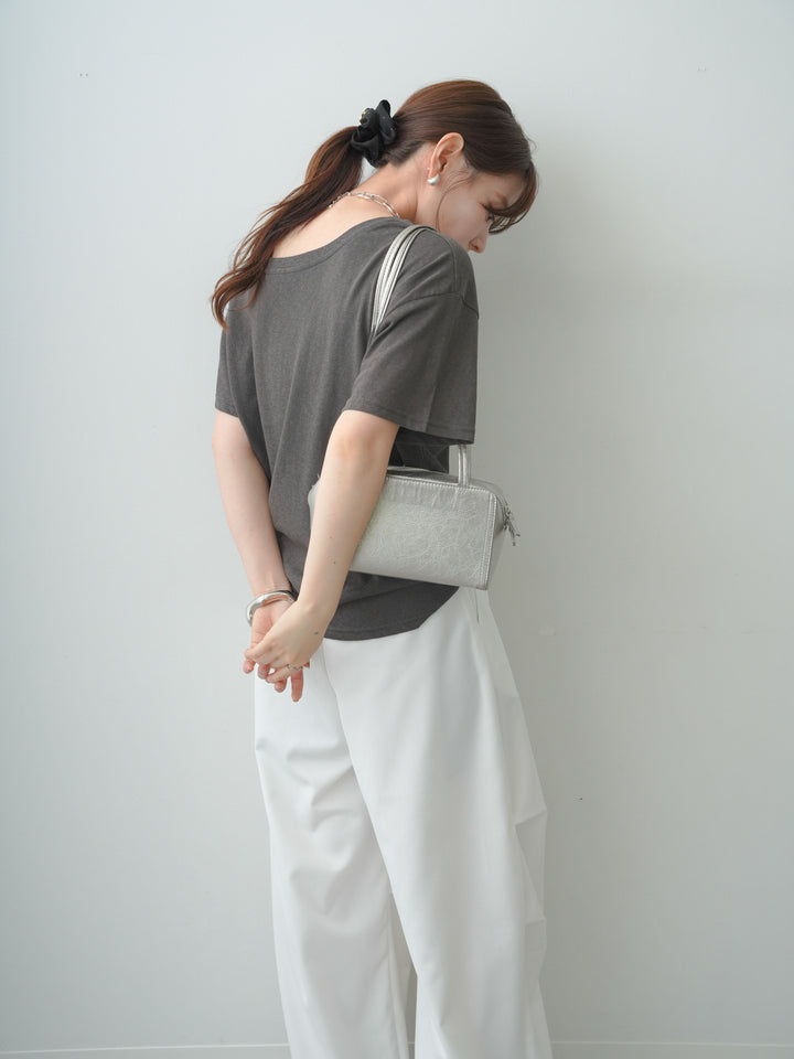 [SET]ワイドネックプリントTEE+ベルトループカーブタックワイドパンツ(2set)