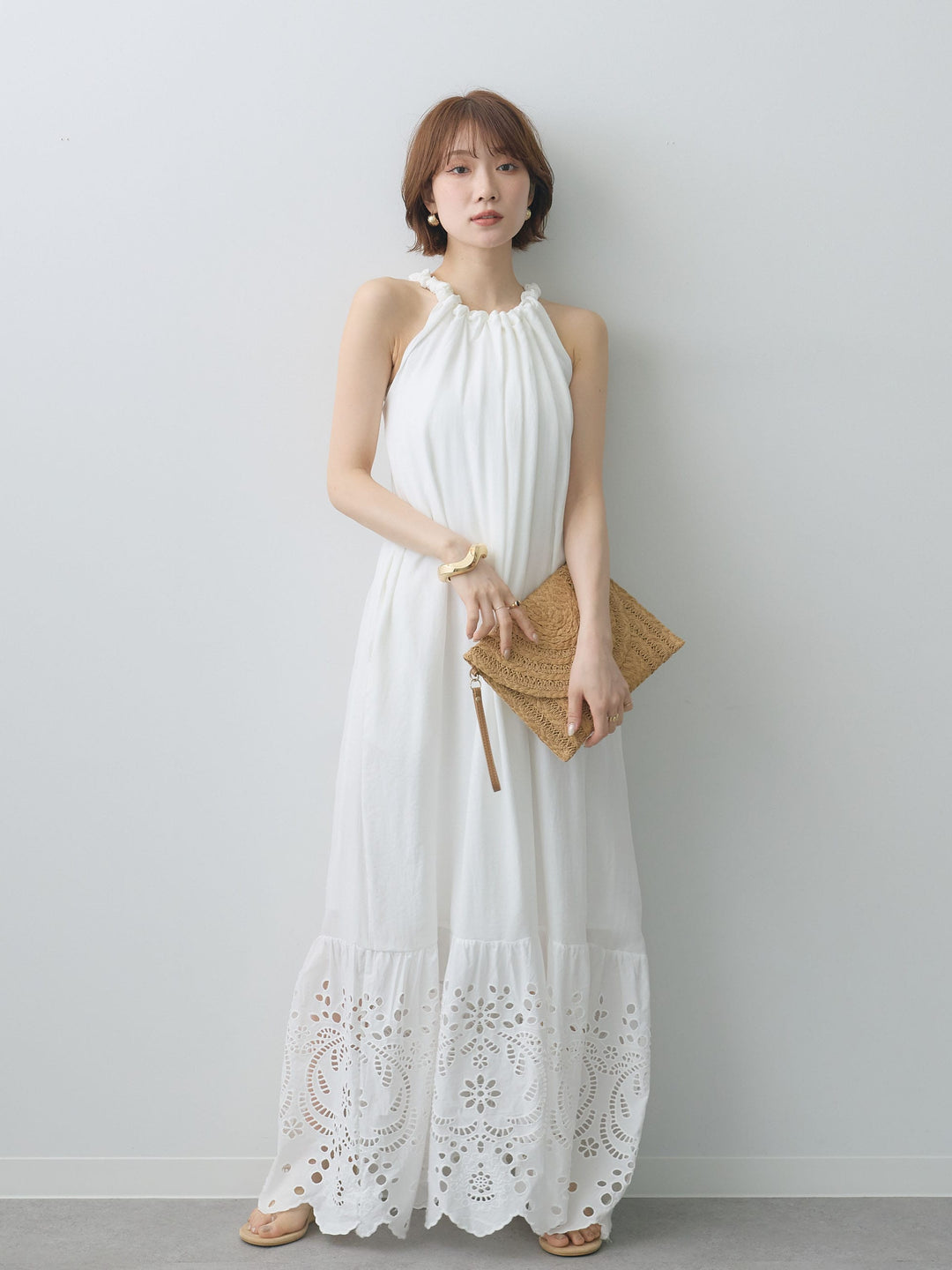 [予約]スカラップヘムカットワークレースキャミワンピース/white