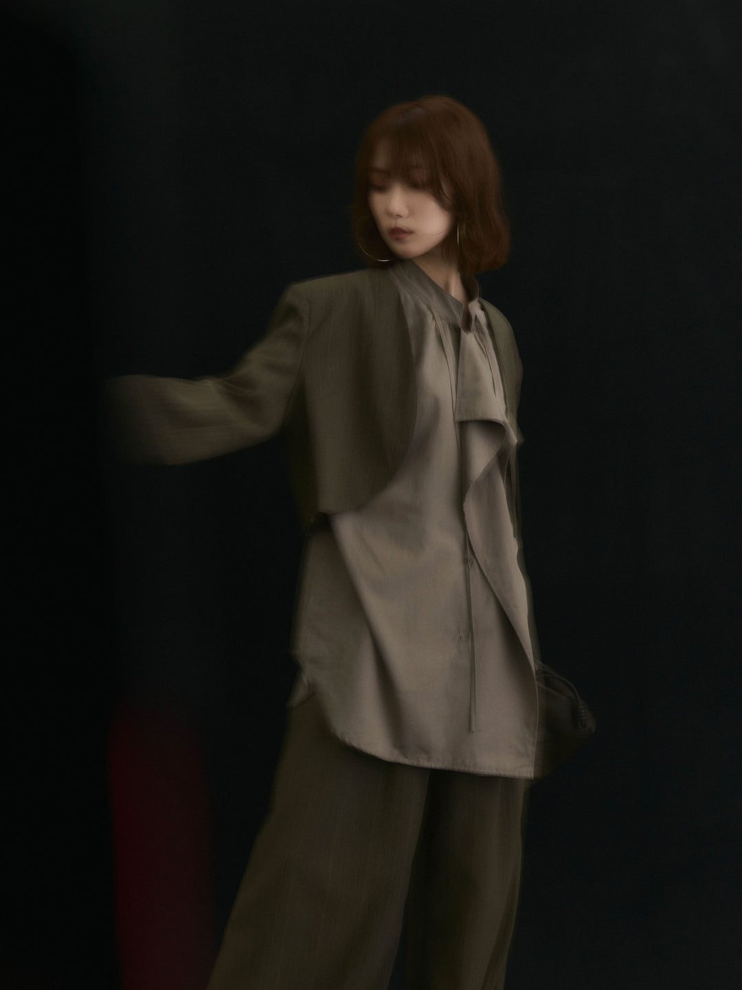 【Allure】[SET]ヘリンボーンショートジャケット＆ワイドパンツSET UP+ヘリンボーンショートジャケット＆ワイドパンツSET UP(2set)